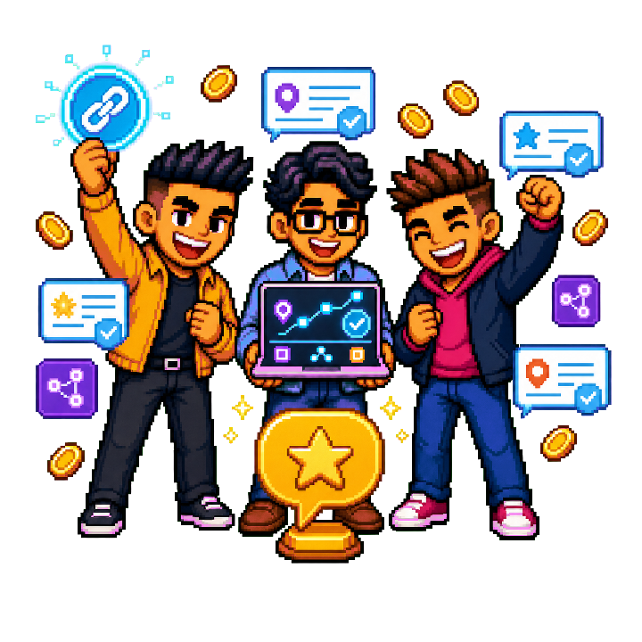 AI Optimization character celebrating business growth