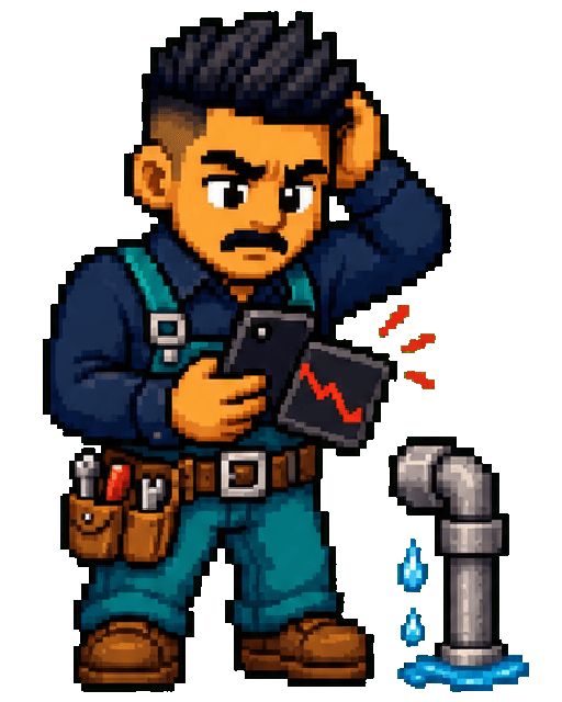 Local SEO for Plumbers character reacting to lost visibility